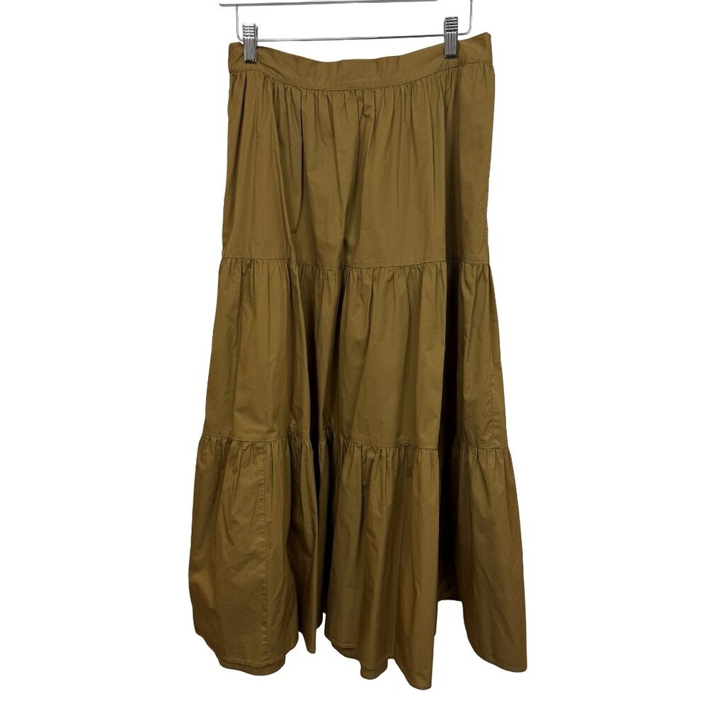 Xirena Angeline Tan Cotton Tiered Midi Skirt Size Large